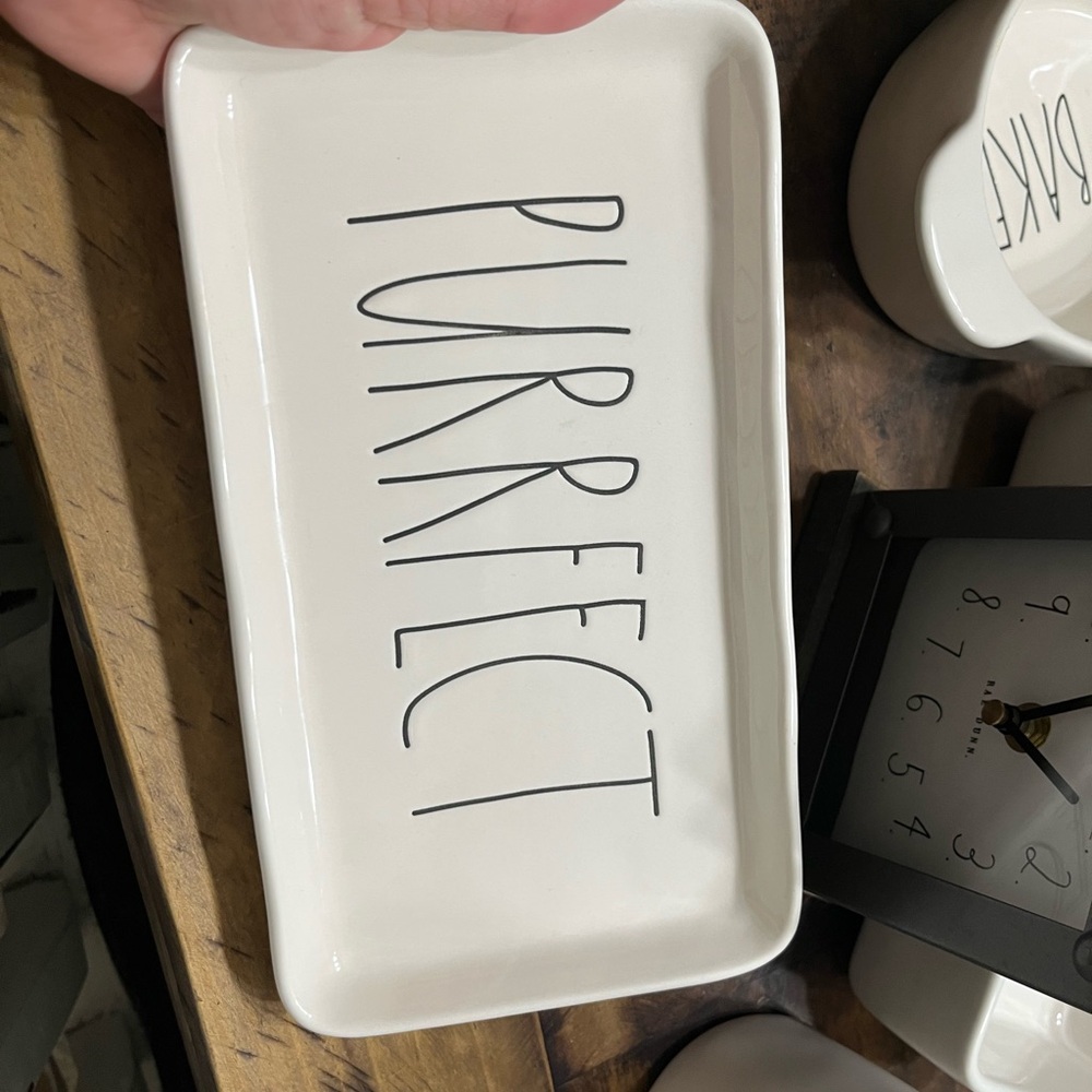 Rae Dunn White Ceramic Tray with 'Purrfect' Text